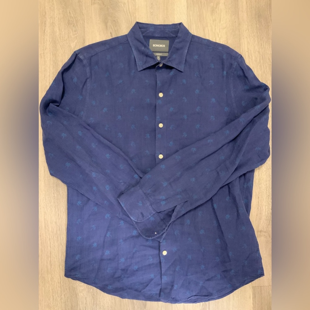 Bonobos Navy Blue Palm-Print Button-Down Shirt